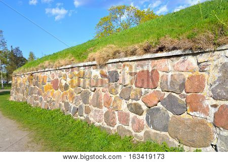 Wall of Old Korela fortress in the town of Priozersk Russia.