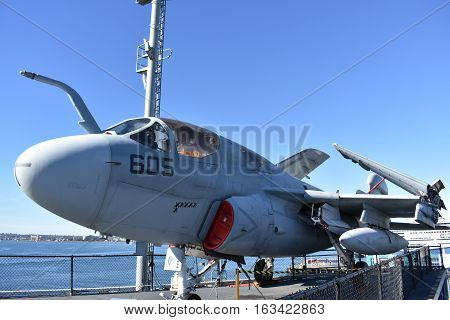 San Diego, California - Usa - Dec 04,2016 - Ea-6B Prowler Uss Midway Museum