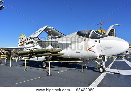 San Diego, California - Usa - Dec 04,2016 - Aircraft 511 Uss Midway Museum