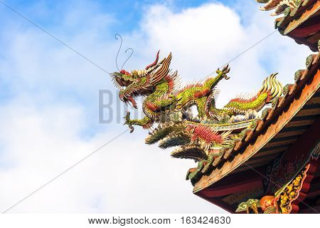 Asia culture concept - Roof with beautiful decoration of famous heritage landmark the traditional old oriental Chinese temple lungshan in Taipei Taiwan