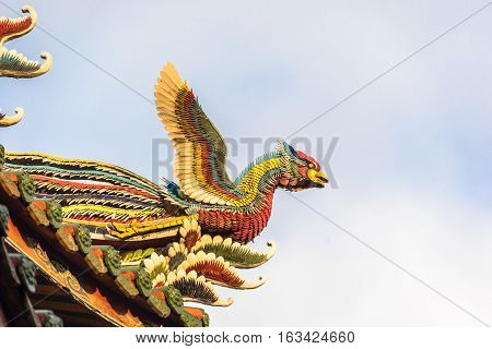 Asia culture concept - Roof with beautiful decoration of famous heritage landmark the traditional old oriental Chinese temple lungshan in Taipei Taiwan