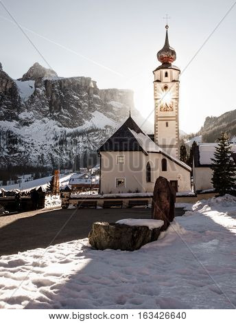 Skiing Dolomites Winter cabin traditional alpine life
