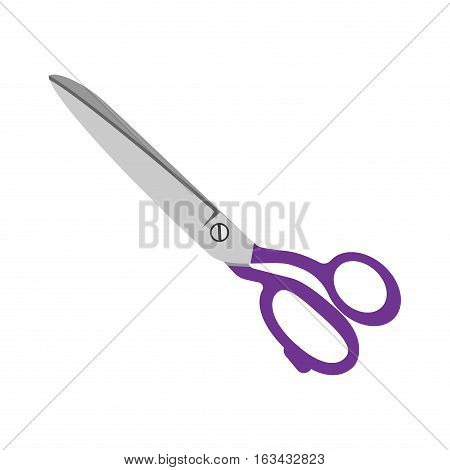 Vector illustration of scissor on white background. Trim equipment template steel blade metal sign. Barber silhouette salon work. Style hairdresser tailor tool.