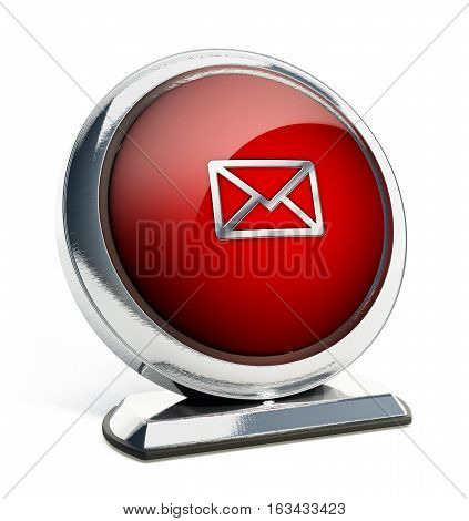 Glossy red button with enveloppe symbol. 3D illustration.
