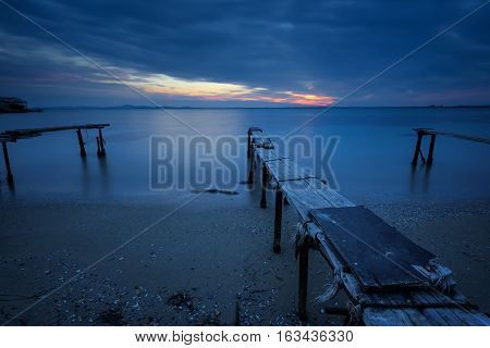 The blue hour, long exposure after sunset at the village of Ravda, Bulgaria