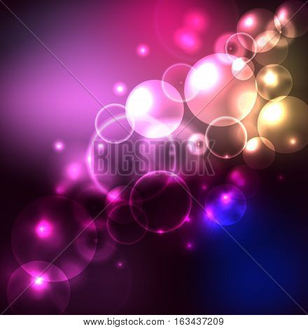 Colorful abstract festive background with soft bokeh and lights. Vector illustration.