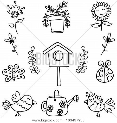Spring dodoles set hand draw cute backgrounds