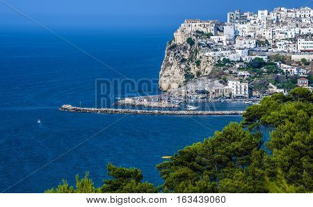 Gargano coast: bay of Rodi garganico.-(Apulia) ITALY-Panoramic view of the old city.