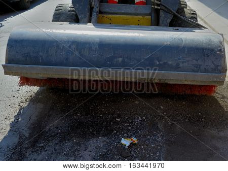 Sweeper attachments mini excavator on street city