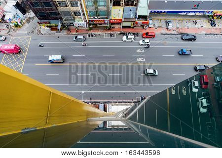 CHIAYI TAIWAN - NOVEMBER 22: This is A view of downtown Chiayi from a high floor of a hotel building on November 22 2016 in Chiayi