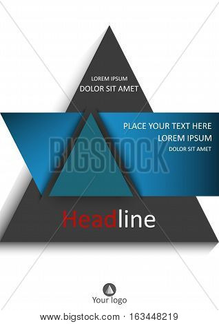 Dark gray and blue annual report book cover design brochure template layout academic journal magazine presentations leaflet booklet with geometrical figures. Vector Illustration.