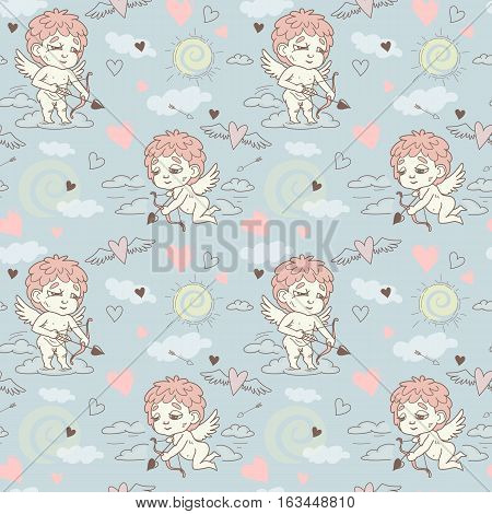 Seamless Pattern With Angels And Cupids Valentine's Day