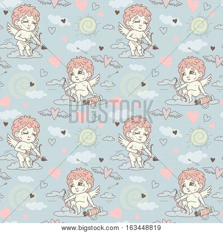 Seamless Pattern With Angels And Cupids Valentine's Day