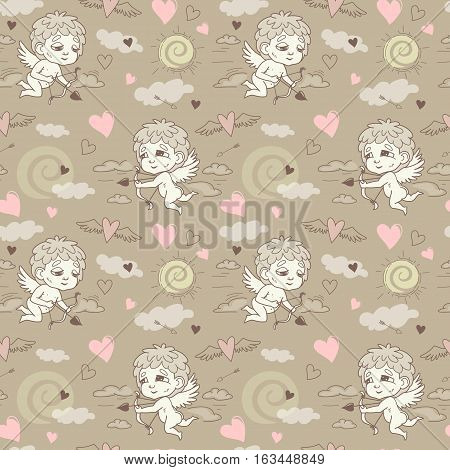 Seamless Pattern With Angels And Cupids Valentine's Day
