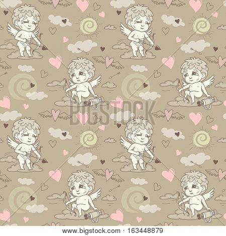 Seamless Pattern With Angels And Cupids Valentine's Day