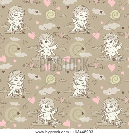 Seamless Pattern With Angels And Cupids Valentine's Day