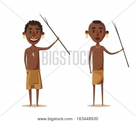 African man. Indigenous south American. Cartoon vector illustration. Aborigine. Culture and traditions people tribe
