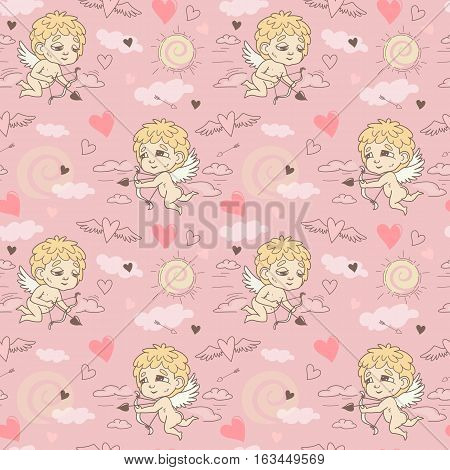 Seamless Pattern With Angels And Cupids Valentine's Day
