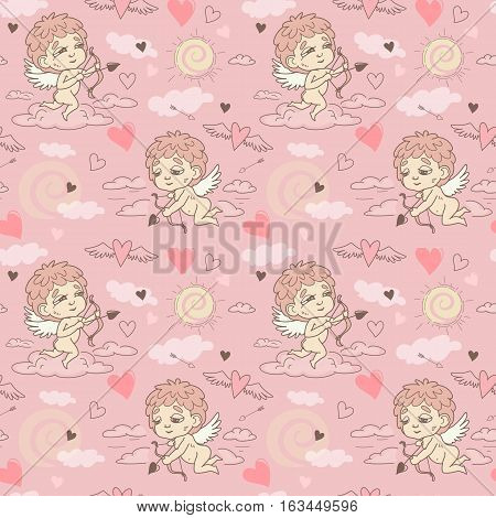 Seamless Pattern With Angels And Cupids Valentine's Day
