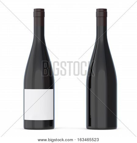 Black Unlabeled Wine Bottles Isolated on white background. 3d rendering.