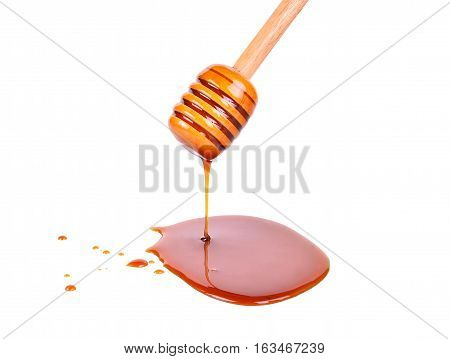 Honey with dripper isolated on white background