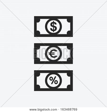 Dollar euro percent coins money icon vector illustration