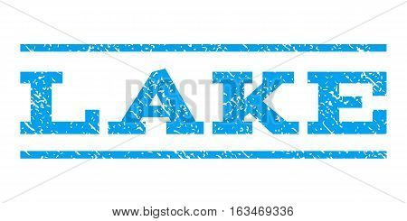 Lake watermark stamp. Text tag between horizontal parallel lines with grunge design style. Rubber seal stamp with dirty texture. Vector blue color ink imprint on a white background.