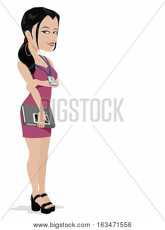Sexy secretary is holding a file & a tablet on transparent background