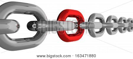 Metal Chain Line With Red Element Isolated 3D Rendering