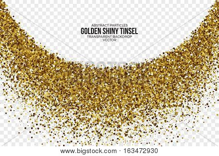 Golden Shiny Tinsel Square Particles Abstract Vector Illustration on Transparent Background. Celebration, holidays and party design element