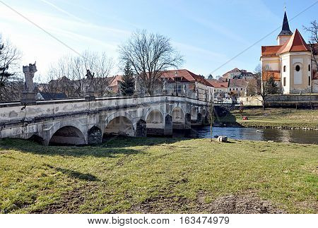 Bridge and city Namest nad Oslavou, Moravia, Czech Republic, Europe