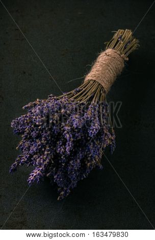 Bunch Of Purple Lavender Flower On Dark Tray