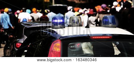 Flashing Lights Of The Police Car To Patrol The City