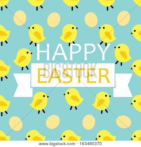 Vector seamless pattern on Easter themed. Easter Spring background with little chicken and eggs. Ttraditional spring decoration cute chicken and egg drawing.