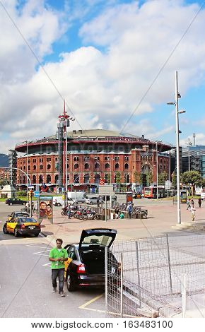 BARCELONA, SPAIN - OCTOBER 08, 2013: View of Plaza de Espana with Arena in Barcelona, Spain. It was built for the Exposicion Universal de Barcelona in 1929