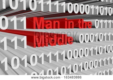 Man in the middle in the form of binary code, 3D illustration