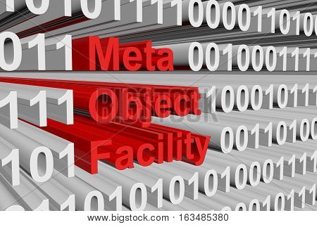 Meta Object Facility in the form of binary code, 3D illustration