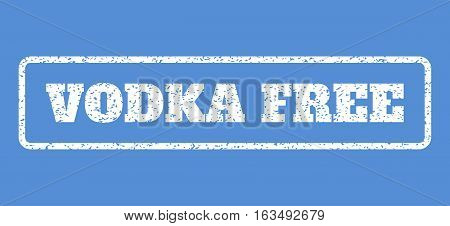White rubber seal stamp with Vodka Free text. Vector caption inside rounded rectangular frame. Grunge design and unclean texture for watermark labels. Horisontal emblem on a blue background.