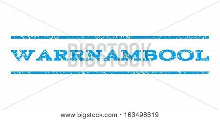 Warrnambool watermark stamp. Text caption between horizontal parallel lines with grunge design style. Rubber seal stamp with dirty texture. Vector blue color ink imprint on a white background.