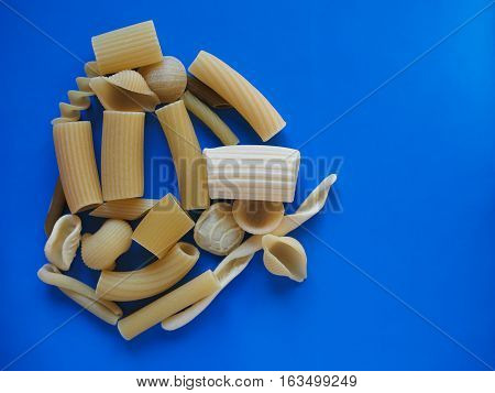 Traditional Italian Pasta, Blue Background With Copy Space