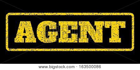 Yellow rubber seal stamp with Agent text. Vector caption inside rounded rectangular frame. Grunge design and unclean texture for watermark labels. Horisontal emblem on a blue background.