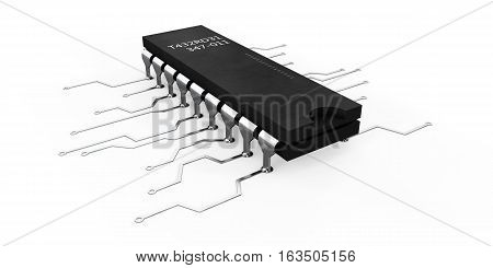 3d Illustration of computer microchip isolated white background
