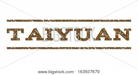 Taiyuan watermark stamp. Text caption between horizontal parallel lines with grunge design style. Rubber seal stamp with unclean texture. Vector brown color ink imprint on a white background.