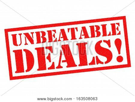 UNBEATABLE DEALS! red Rubber Stamp over a white background.