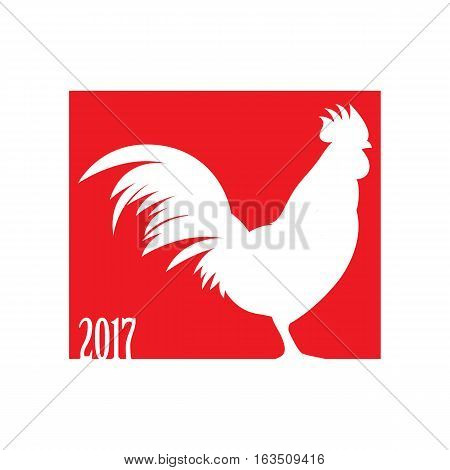 Vector illustration of stylized white rooster on red background