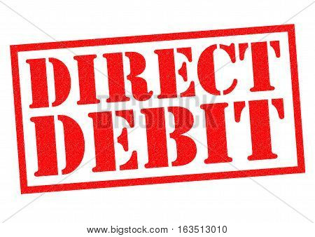 DIRECT DEBIT red Rubber Stamp over a white background.