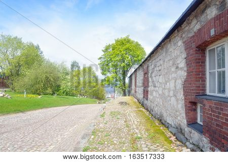 Museum of South Karelia and old road of paving stones in the fortress of Lappeenranta Finland.