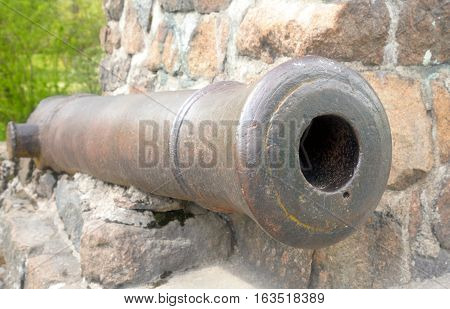 Antique cannon in Lappeenranta Finland. Fragment of monument to the Battle 1741 year between the Russian and Swedish armies