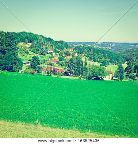 Village Surrounded by Fields in the French Limousen Instagram Effect