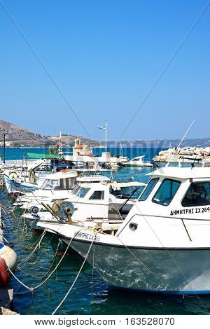 KALYVES, CRETE - SEPTEMBER 16, 2016 - Boats moored in the harbour Kalyves Crete Greece Europe, September 16, 2016.